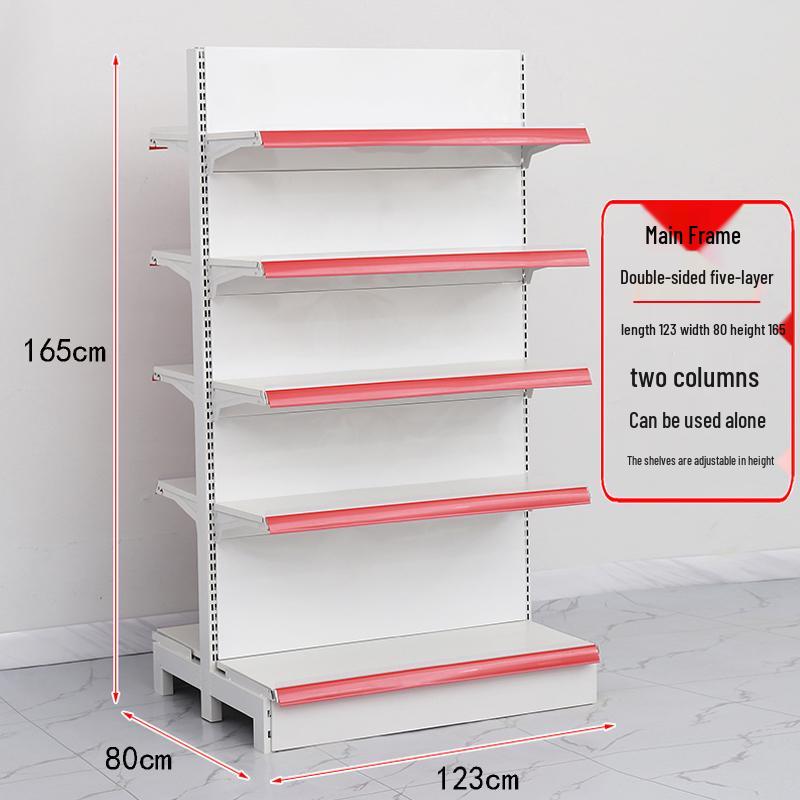 Adjustable Supermarket Display Rack for Snacks and Food, Single/Double-Sided, Ideal for Convenience Stores and Mother & Baby Products.