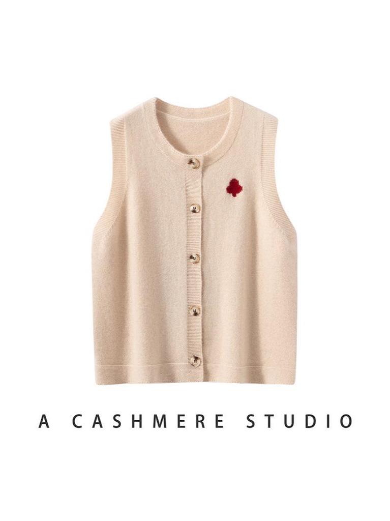 Layered Round Neck Knit Cardigan Vest for Women - Autumn/Winter College Style Loose Fit with Heart Design