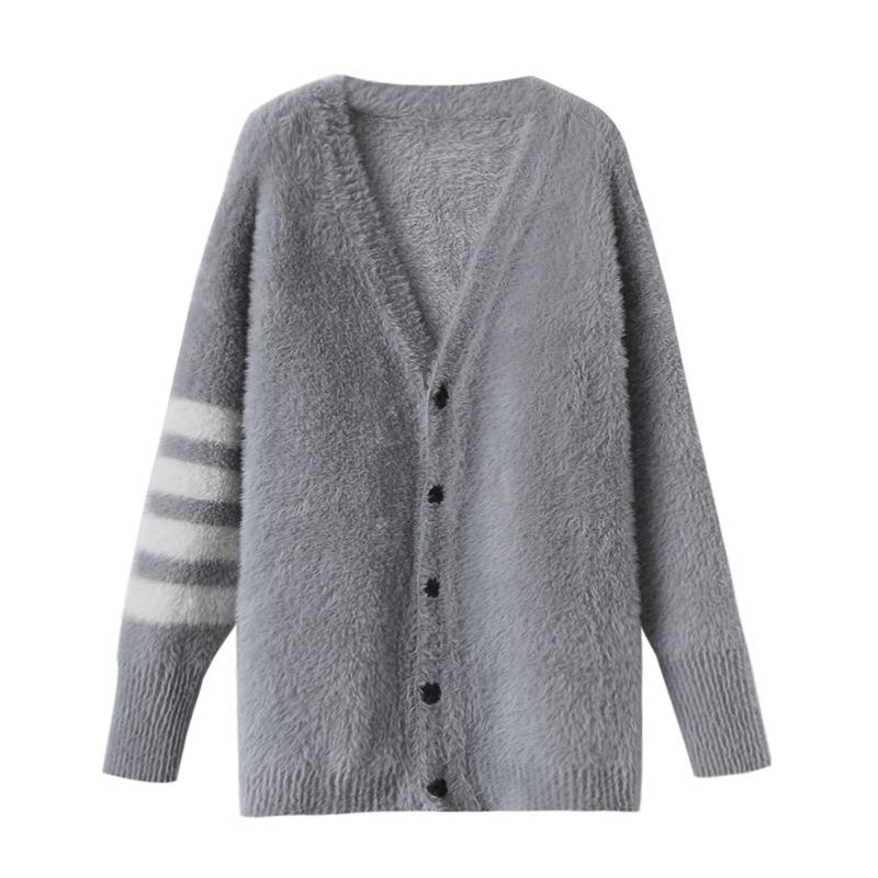 Autumn and winter imitation mink velvet knitted cardigan top women's versatile loose lazy wind sweater jacket splicing design