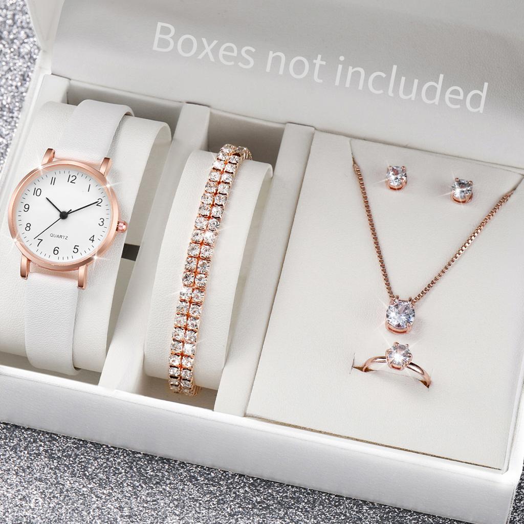 Xiaomi 5/6PCS Fashion Women's Quartz Watch Leather Band Analog Quartz Watches with Diamond Jewelry (Without Box)