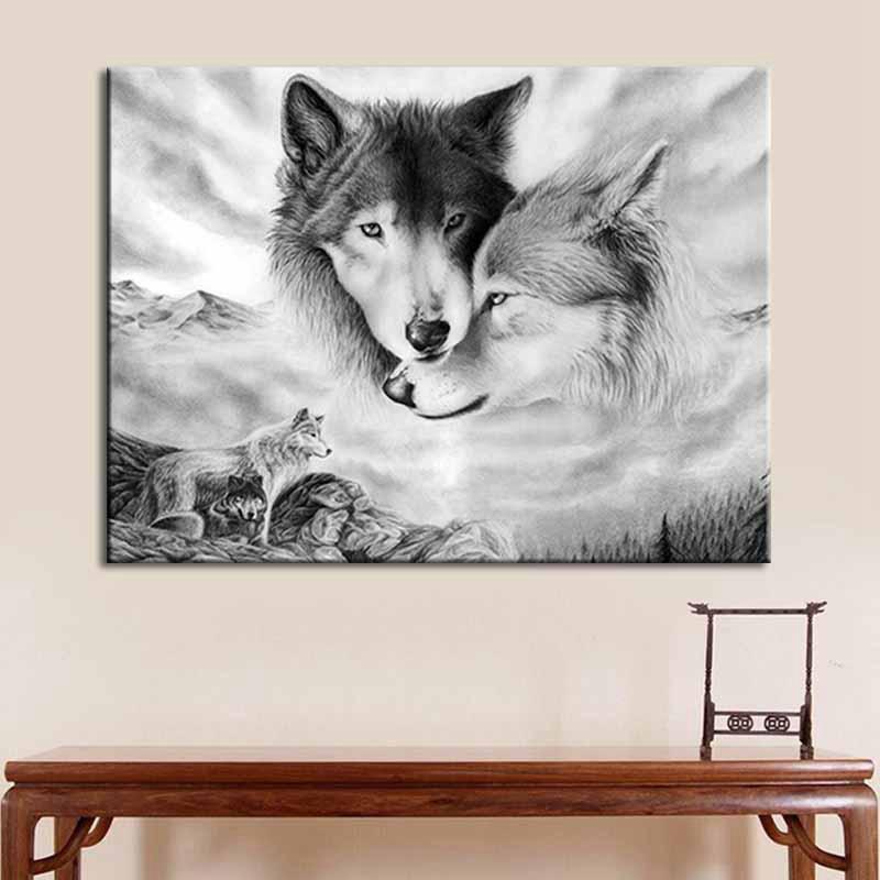 5D Diamond Painting Wolf Full Round Needlework Art Diamond Embroidery Black And White Animal Mosaic Handmade Gift