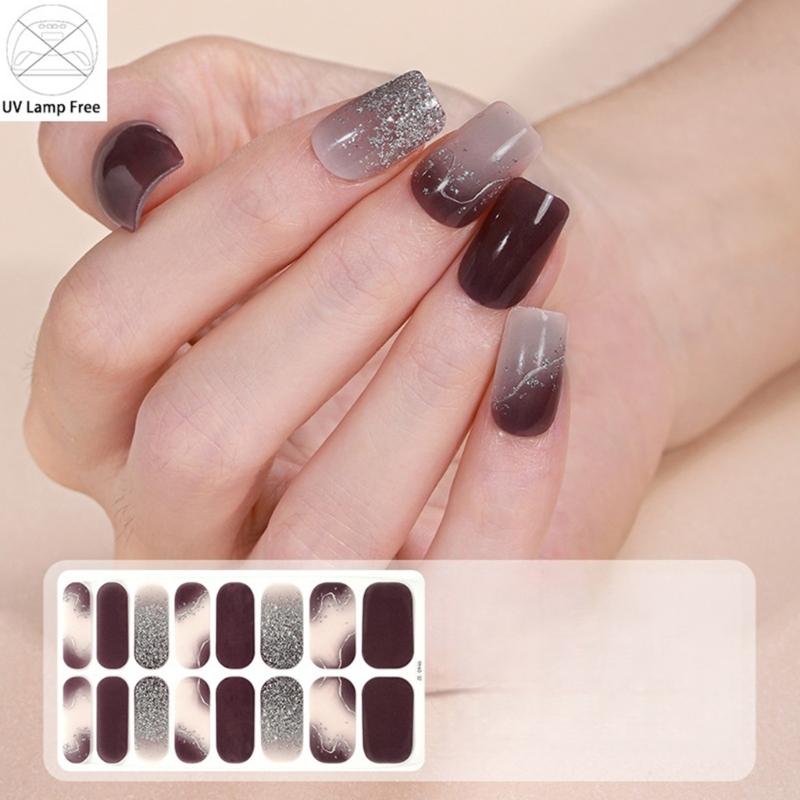 Strong Adhesive Nail Strips Polish Film Decals Stick On Art Decals Without LED Lamps Curing Stylish and Long Lasting
