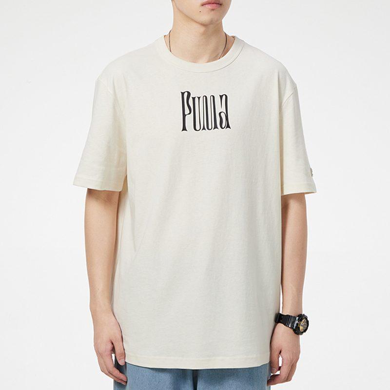 PUMA T Shirts Men's Ecru Crew Neck Moderate Straight Fit 533039-73
