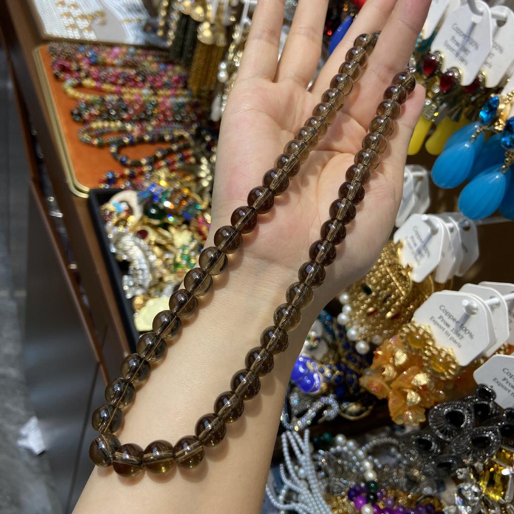 Hand-Woven Natural Crystal Beaded Necklace Obsidian Necklace Niche Quiet Luxury Fashion Ethnic Versatile Sweater Chain