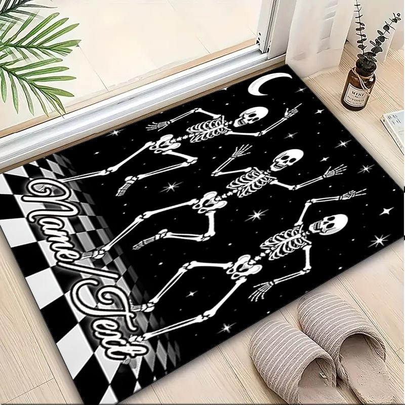 1PC Custom Name Skeletons Night Party Theme Floor Mat Ideal for Living Room, Game Rooms, Office, Bedroom,Floor Mat Playful Design