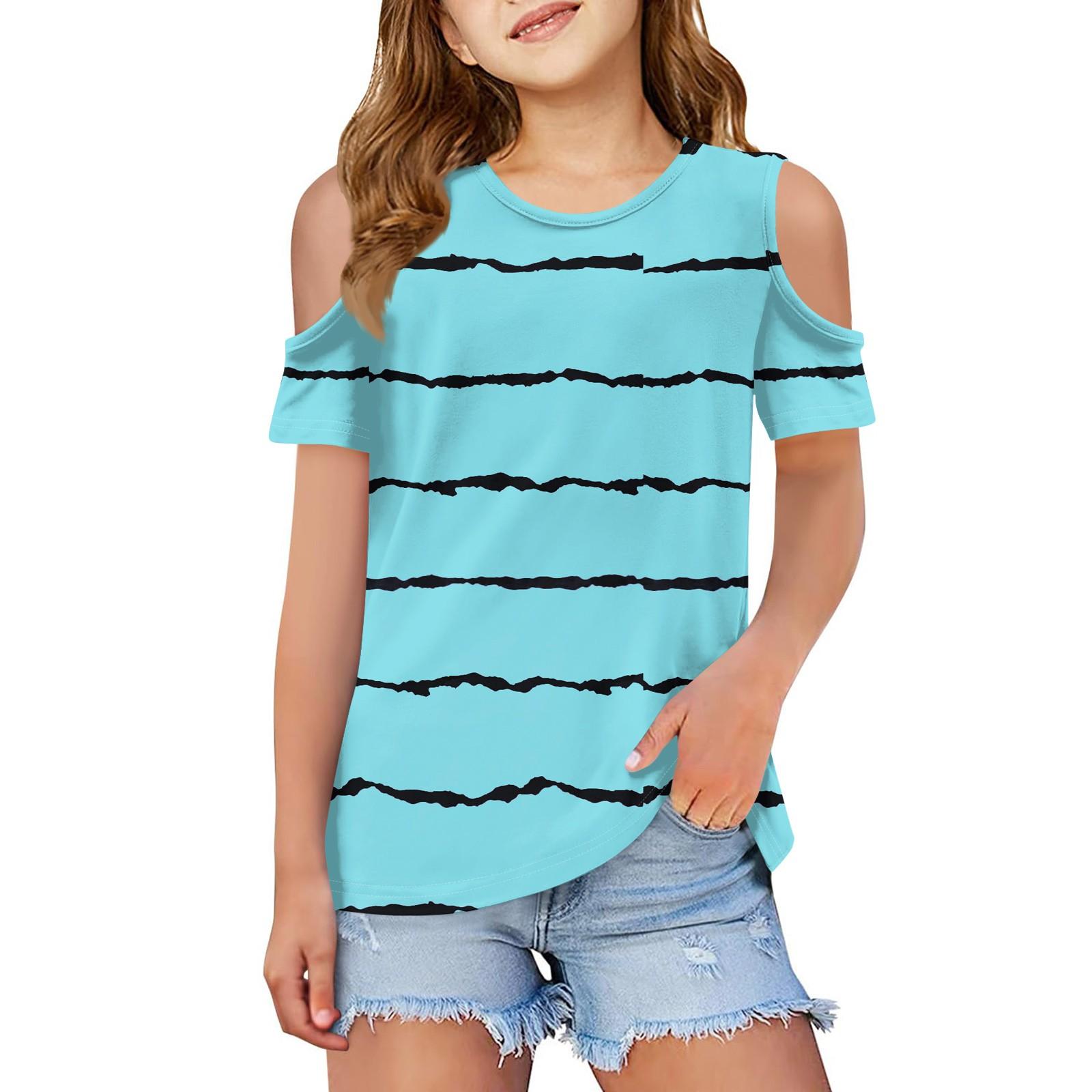 

Детская летняя модная роса плечо круглый воротник досуг полосатая футболка пальто 100 синий