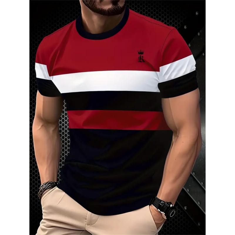 Men s T-Shirt Fashion Simple Striped Printed Short Sleeve T-Shirt Oversized Tops Summer Men s Daily Versatile Casual Clothing S