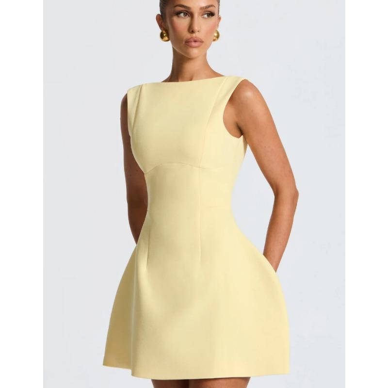 Kvinners Sommer Ensfarge Uformell Ermeløs Halter Slim Kort Kjole