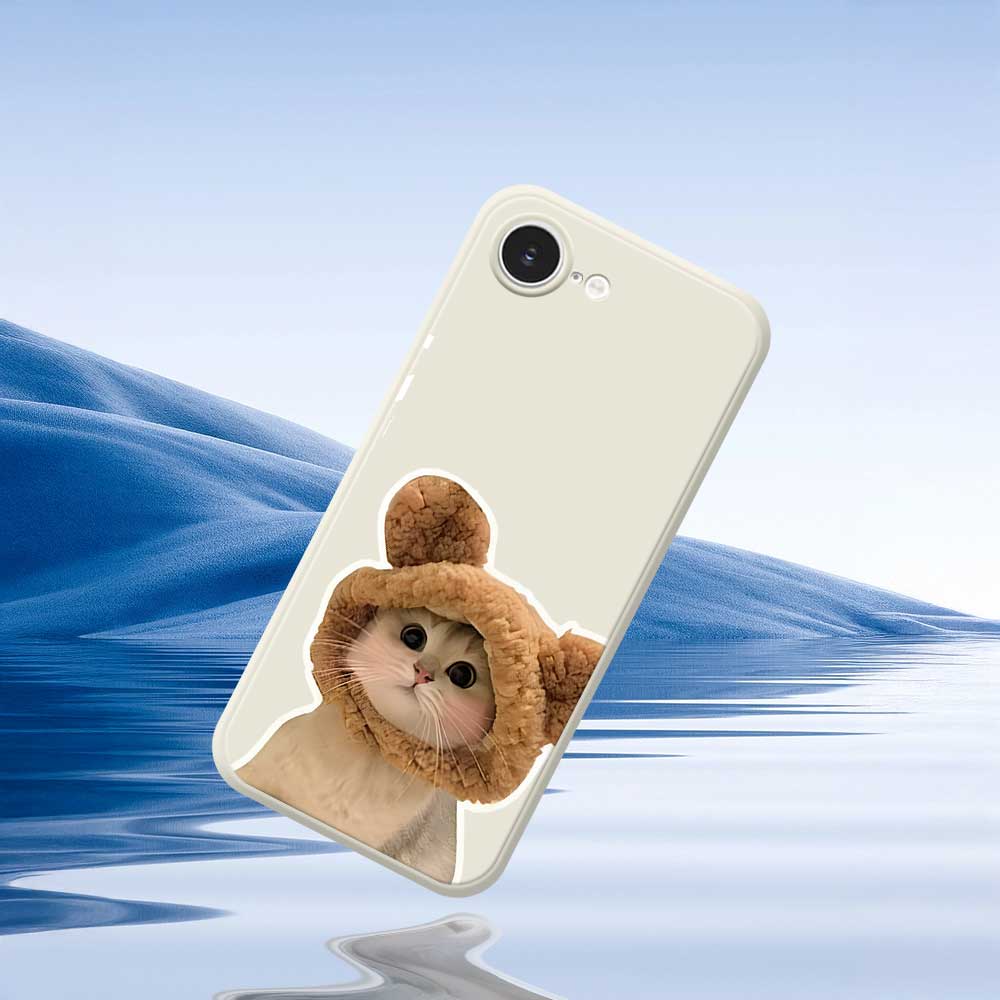 For iPhone 16e Case Cute Cat In the Hat Pattern Printing Straight Edge TPU Phone Back Cover