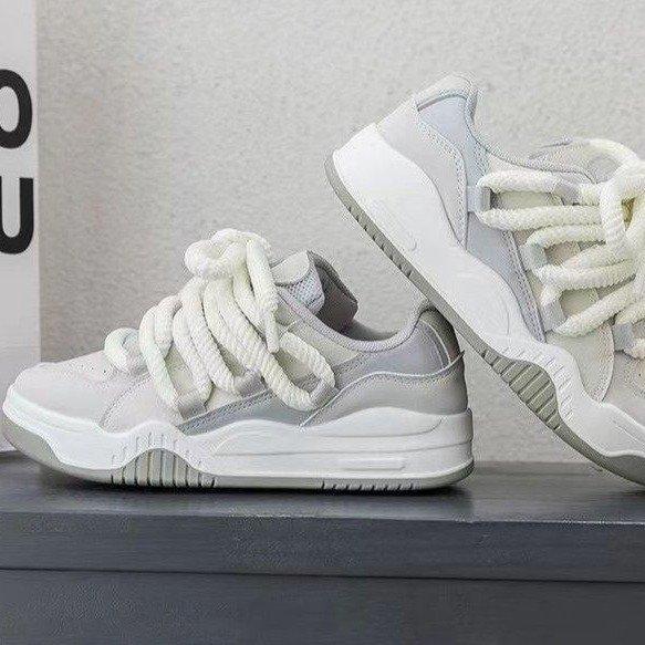 

Туфли на толстой подошве Niche весна-лето 2025 новые спортивные и повседневные туфли на шнуровке белые женские туфли пары в одном стиле 40 светло-серый