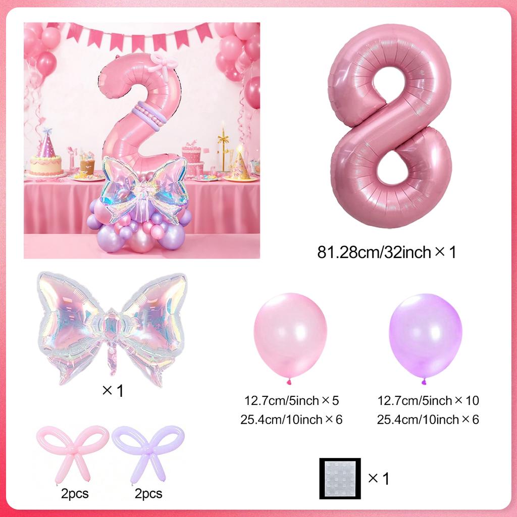 Rainbow Transparent Colorful Bow Balloon Set with 32 inch Pink Digital Balloon 0-9 for Anniversary Birthday Party Decoration