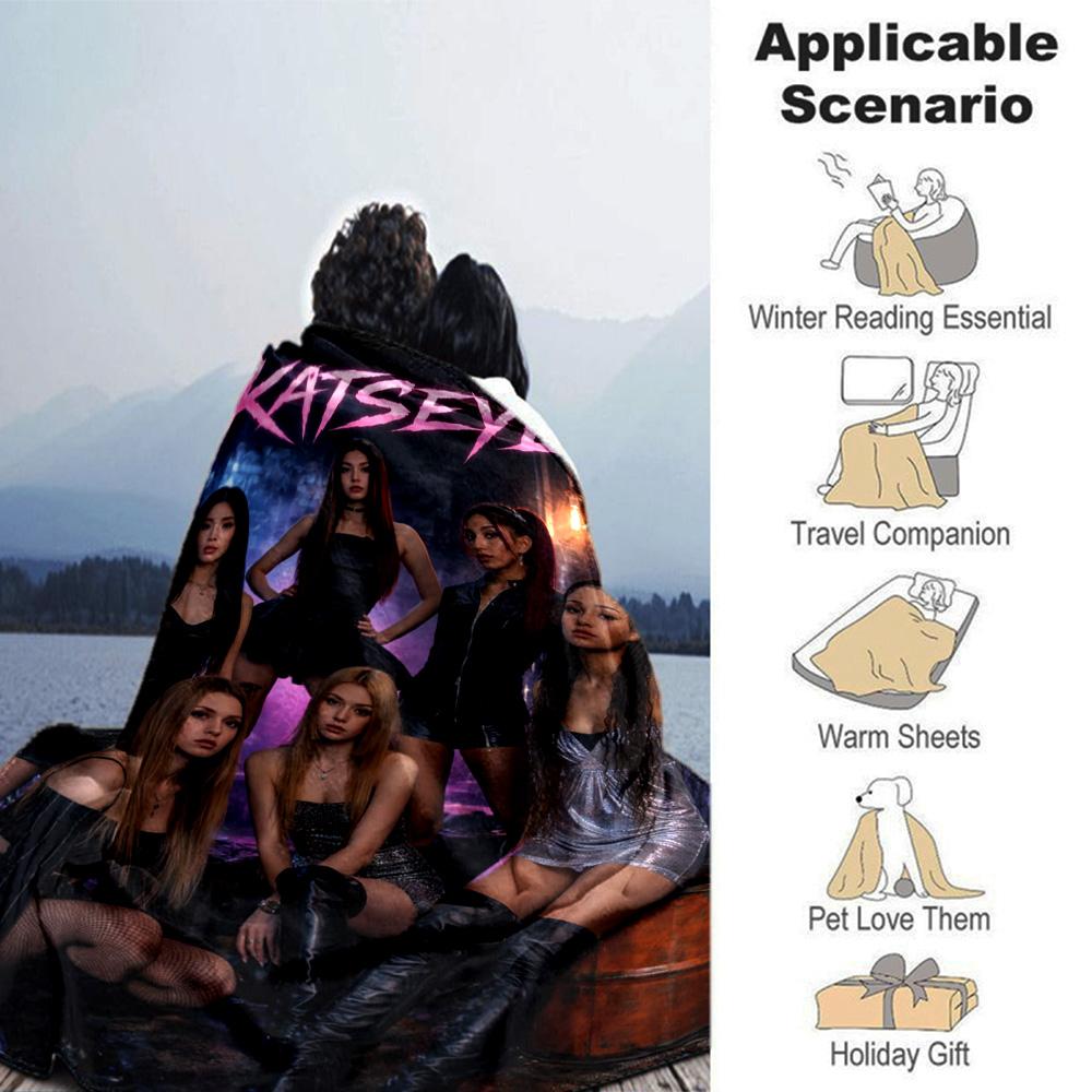 Katseye Girl Group Dark Style Portrait Print Flannel Blanket Soft Warm Throw Blanket K‑pop Fan Home Decor for Sofa Bedroom Travel