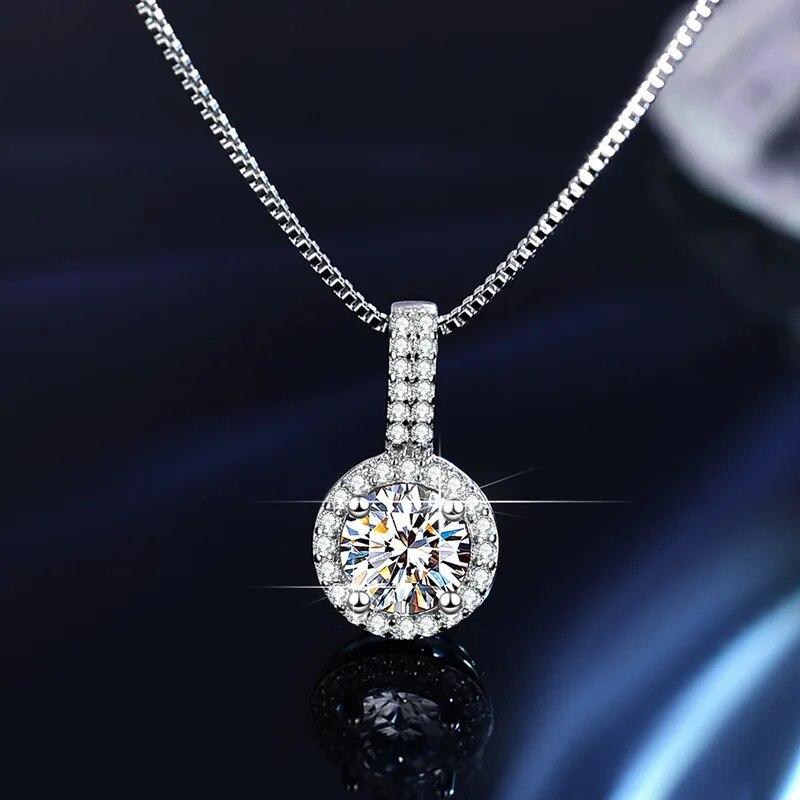 Fashion S925 Silver Platinum Color Necklace For Women Wedding 1 Carat D Color Moissanite Pendant Birthday Gift For Girlfriend Free