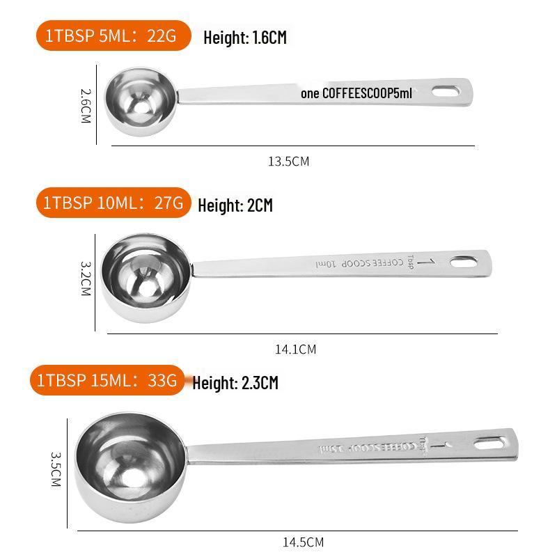 Rose Gold Stainless Steel Measuring Spoons Set: 5ml, 10ml, 20ml for Coffee, Milk, Cocktail, Fruit Powder.