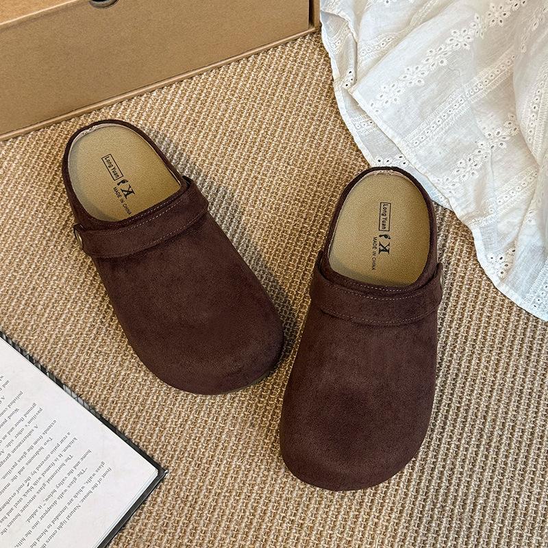 2025 New Two-wear Super Fire Bag Head Half Slippers Women's Niche Round Head Lazy Simple and Comfortable Single Shoes