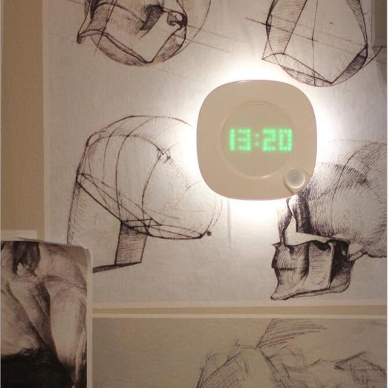 Motion Sensor Night Light With Digital Time Display Clock PIR Sensor Wall Lamp Adjustable Brightness Magnet Night Lamp