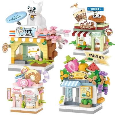 Restaurant Dessert Kaffee Haustier Obstladen Straßenansicht Lebensmittel Haus Bausteine Set Mädchen Steine Modell Kinderspielzeug Junge Kind Geschenke