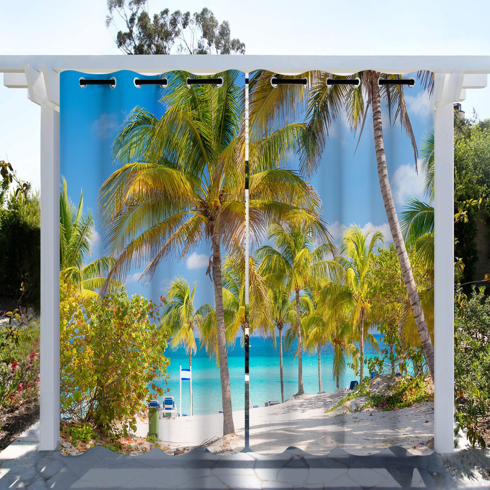 Hawaï's Zandstranden en Mariene Natuur 3D Digitale Print Zonnescherm GordijnWoonkamer Slaapkamer Huisdecoratie 2 Panelen 200W240H(CM)79x95in&Hook