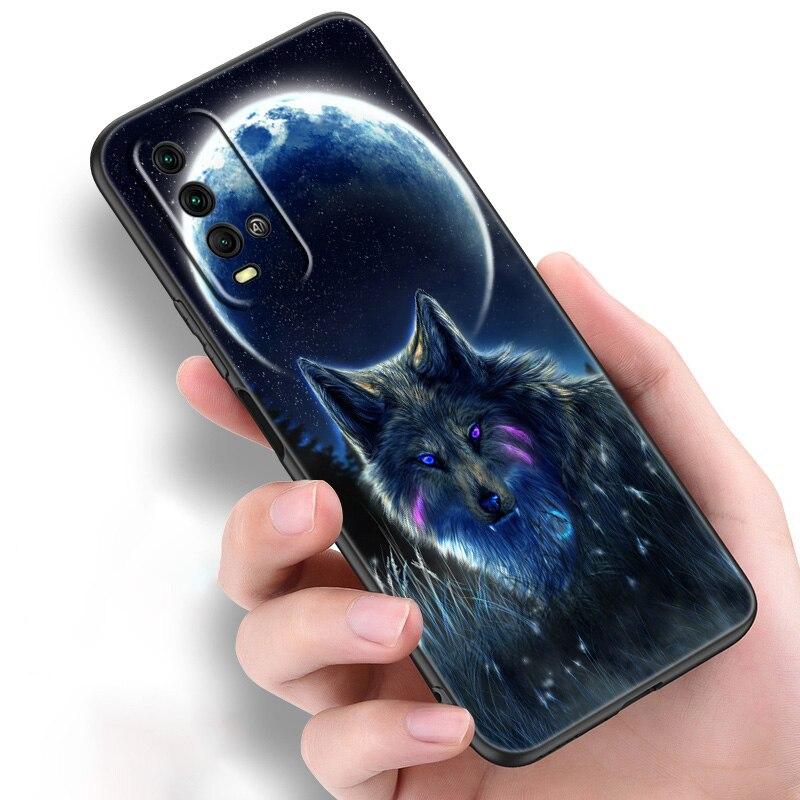 Tier Wolf Kunst Silikon Telefon Fall Für Xiaomi Redmi Hinweis 11 10 9 8 Pro 11T 10T 10S 9S 8T 9 9A 9C 9T Schwarz Soft Cover Coque