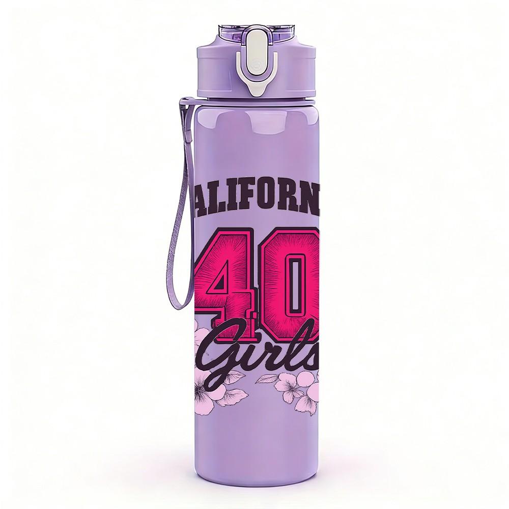 1PC California 40 Girly Floral Print 750ml Color Plastic Sports Water Bottle Leakproof Flip Straw Lid Suitable for Sports Office Home Use