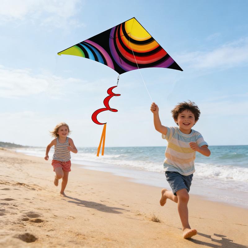 Colorful Rainbow Triangle Kite for Kids with Spiral Tail