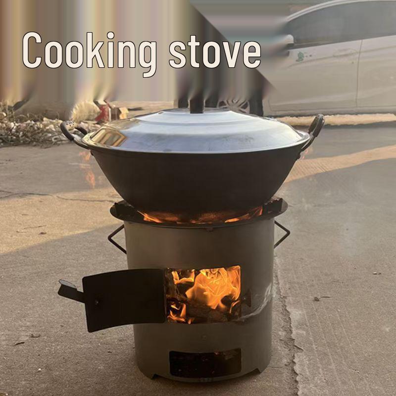 Compact Wood-Burning Cooker: Firewood & Charcoal-Compatible, Energy-Efficient Iron Pot Stove for Home Use