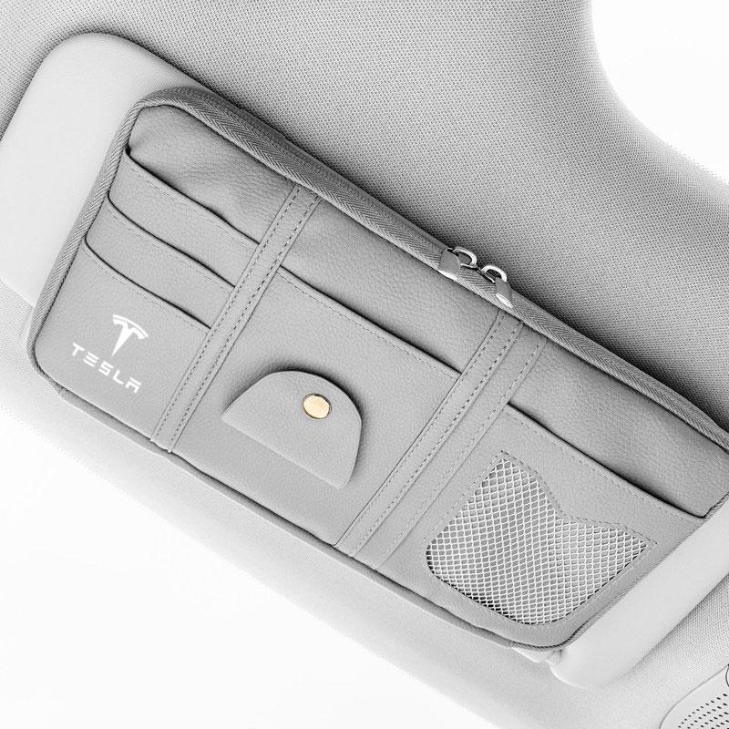 SGJPH1 Car Visor Organizer Storage Holder Small Change Storage Box Sunglasses Stowing Tidying Bag for Tesla Model 3 Y X S Accessories