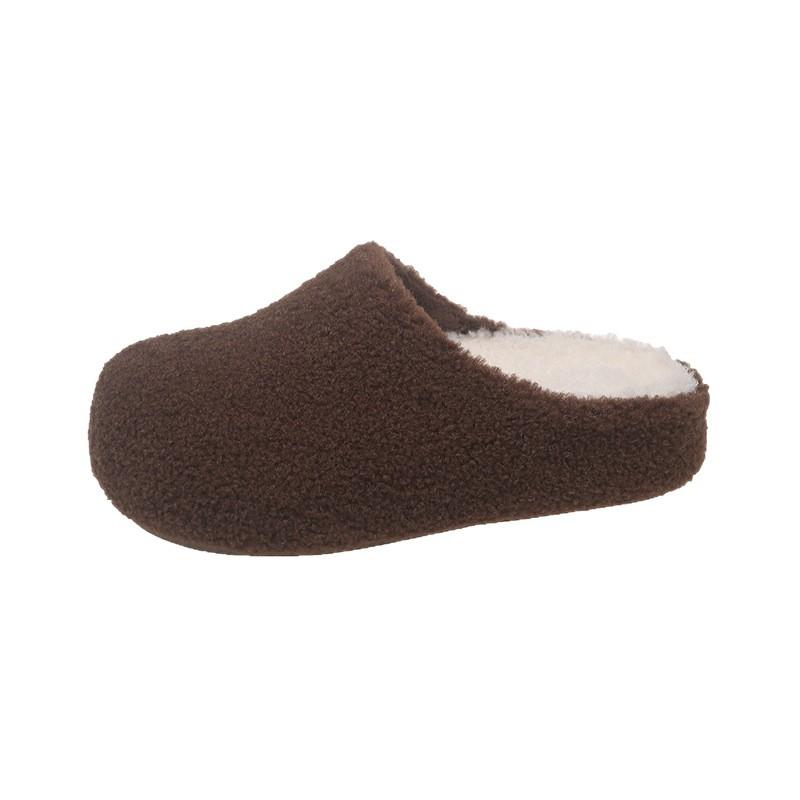 Thick bottom inner height increase fluffy slippers women wear new lazy one pedal home office cotton half drag