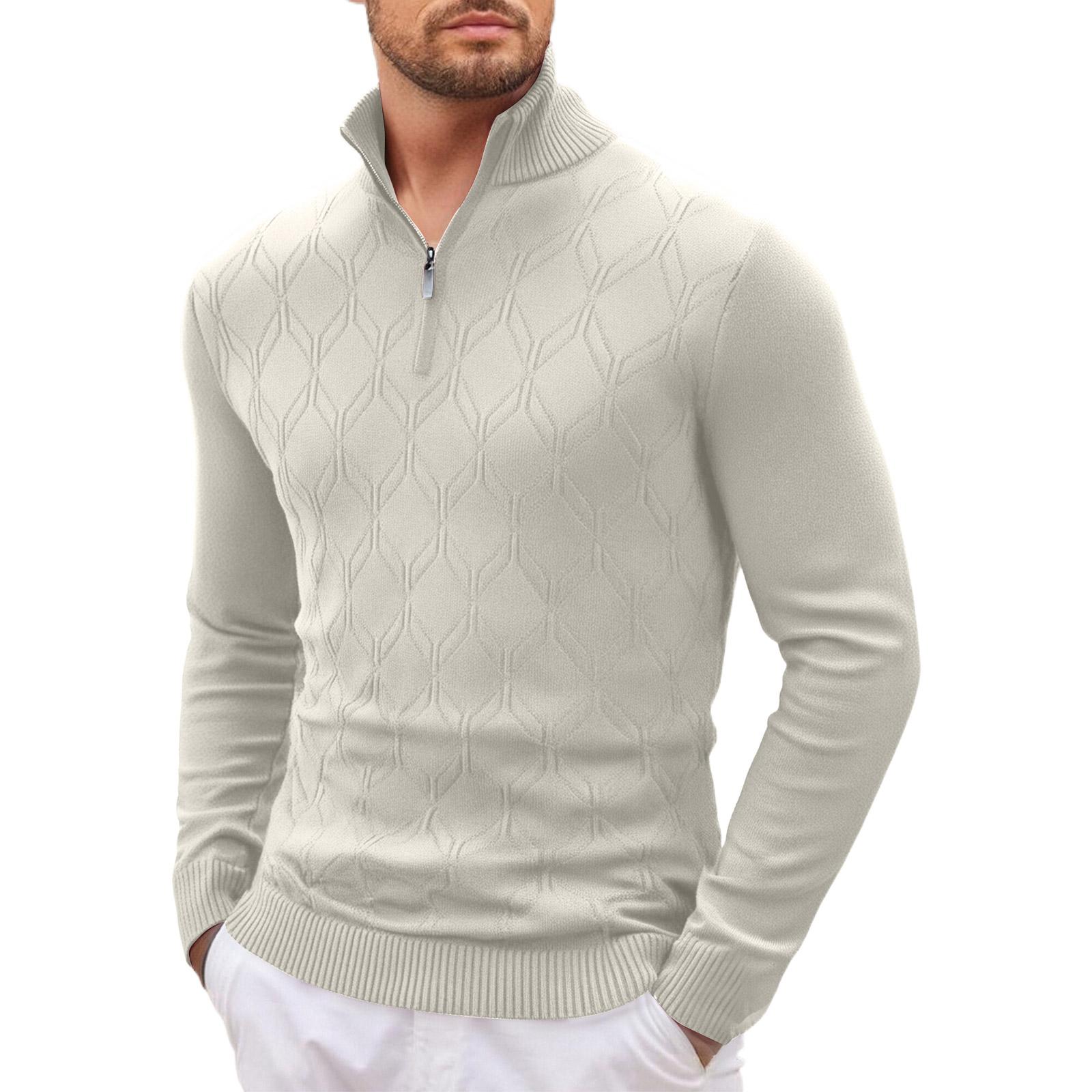 

Men Long Sleeves Standing Collar Half Zipper Knitted Sweater L бежевый