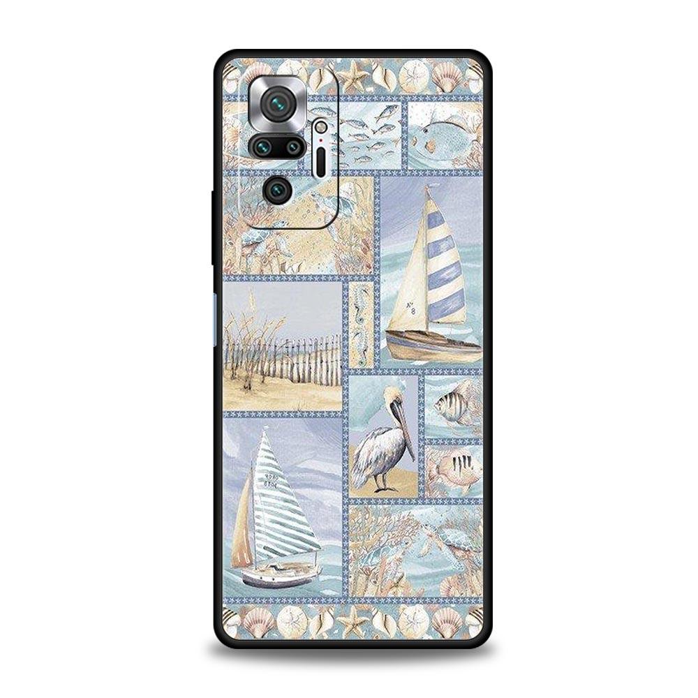 Ocean Coastal Seashell Seaweed Pattern Phone Case Cover for Redmi 14C 13C 12 10C Note 14 13 12 10 11 Pro Plus K40 Pro Soft TPU