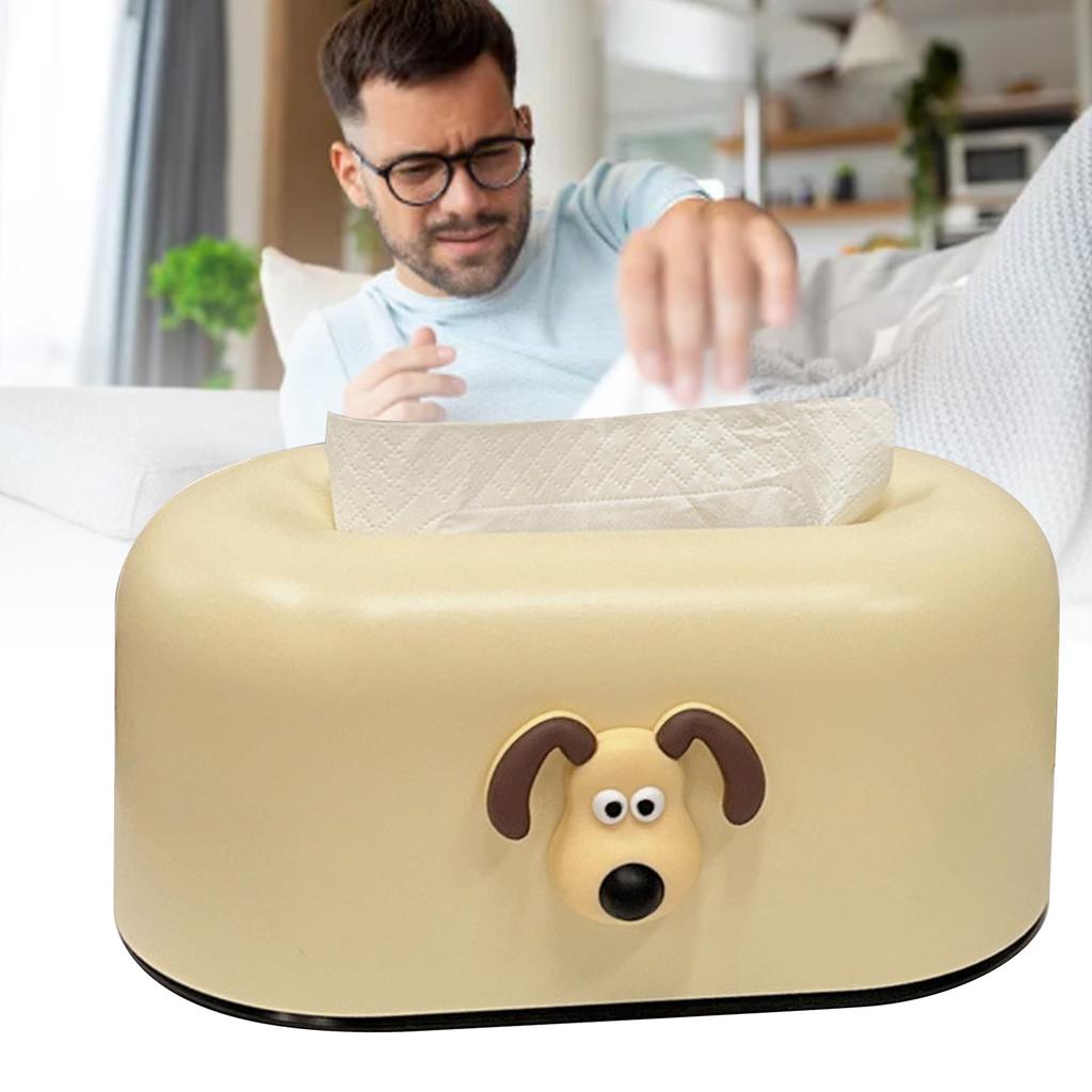 Tissue Box Cover Plastic Practical Cute Tissue Box Holder for Bedroom Living Room Bathroom Creamy Yellow Dog Head