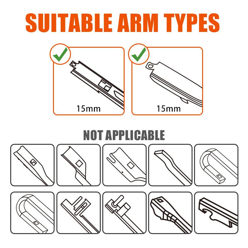 Car Wiper Blades for Top Lock Pinch Tab 15mm Windshield Window Front Wiper Arm Premium All-Season Frameless Auto Rain Snow Cleaner Replacement-2Pcs