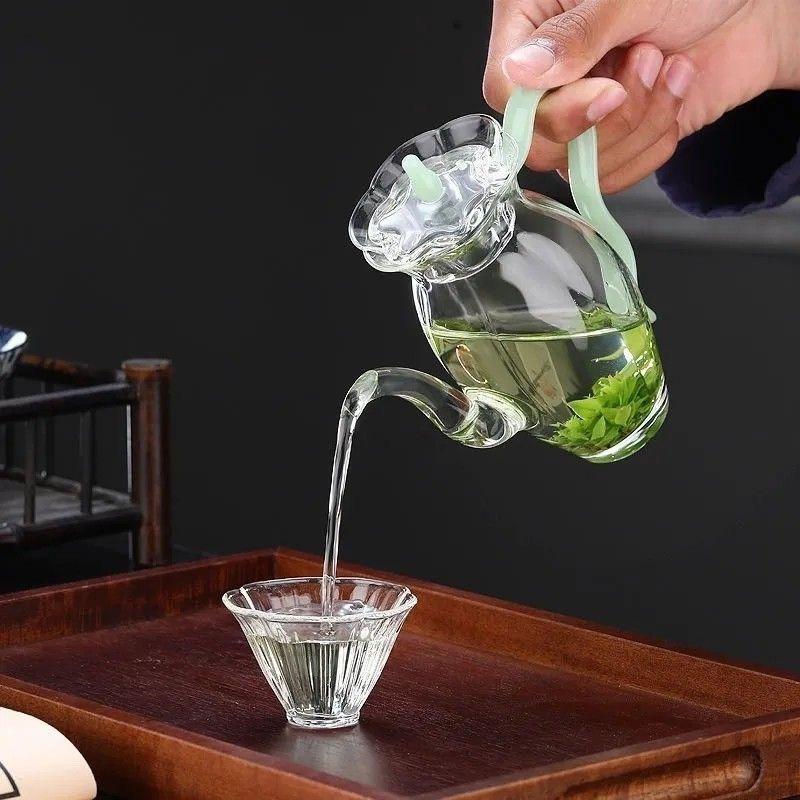 240 ml filterbare, hitzebeständige Teekanne aus verdicktem Glas mit hohem Borosilikatglas-Blumenteekanne, chinesisches Retro-Teeservice aus Glas