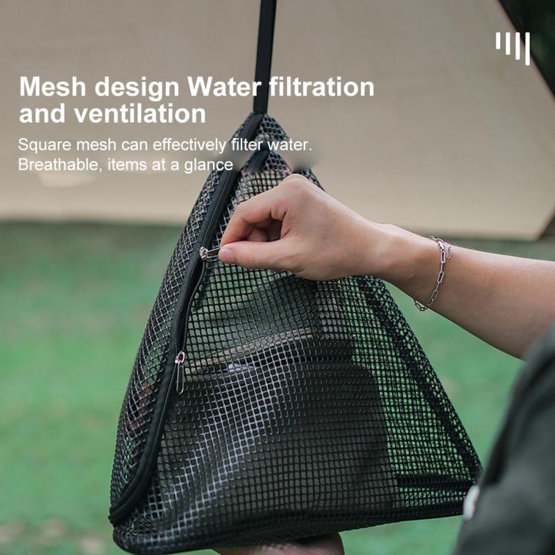 Triangle Storage Mesh Hanging Bag Foldable Kitchen Basket Picnic Tableware Drying Net Food Vegetable