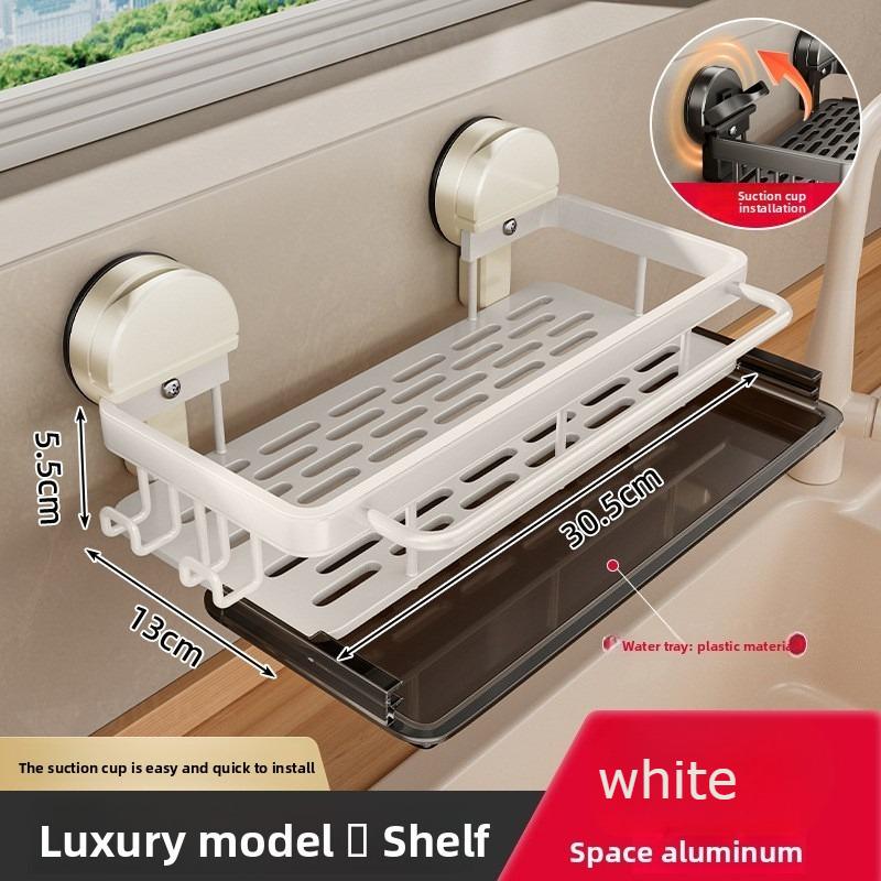 1pcs No-Drill Sink Storage Kitchen Rack Suction Cup Cloth Draining Rack Multifunctional Wall-Mounted Sink Shelf Utensils Dishes