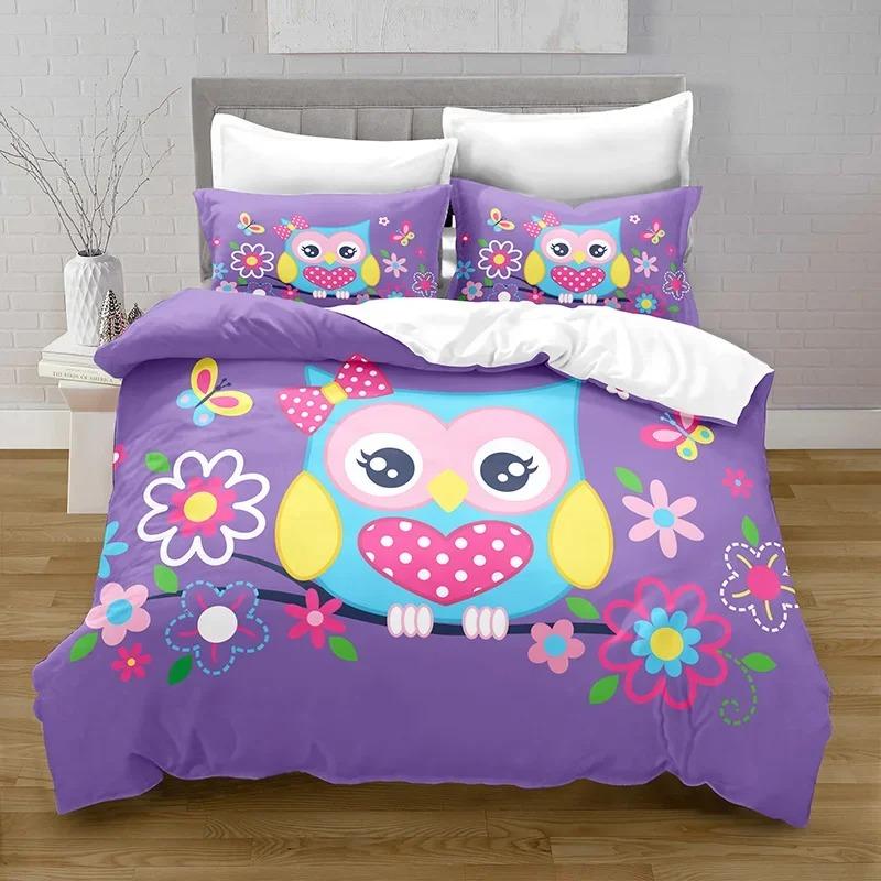 3D-Druck Kawaii Eule Bettbezug mit Kissenbezug Schlafzimmer Dekoration Bettwäsche Queen-Bettwäsche Schlafzimmer-Set King-Size-Bett Heimtextilien