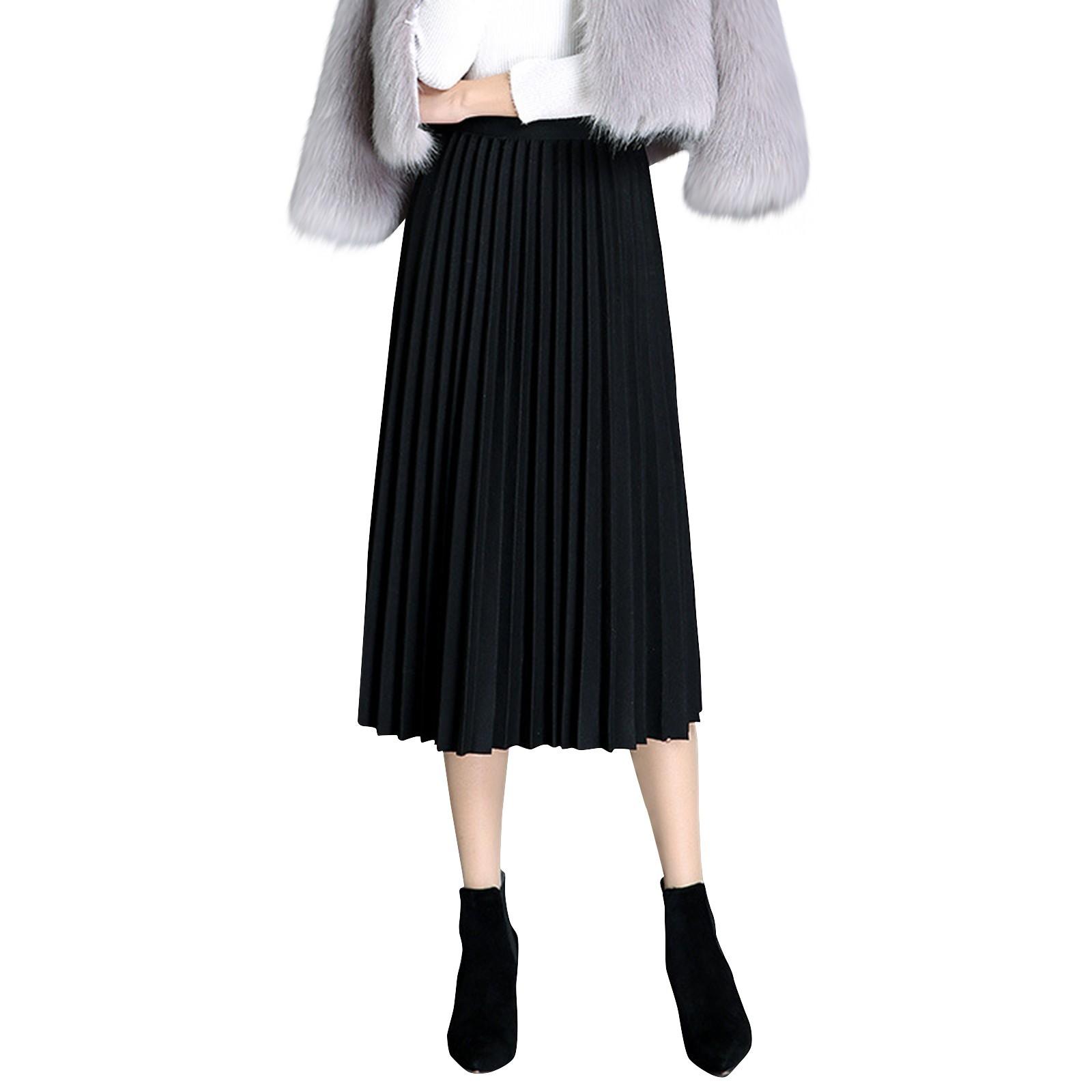 

Весенняя тонкая универсальная элегантная плиссированная юбка средней длины с высокой талией One Size чёрный