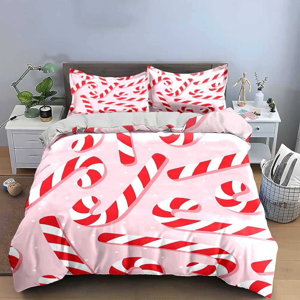 Candy Cane Pattern Print Bedding Duvet Cover Set Duvet Cover Pillowcases (1*Duvet Cover 2*Pillowcases, without duvet insert)