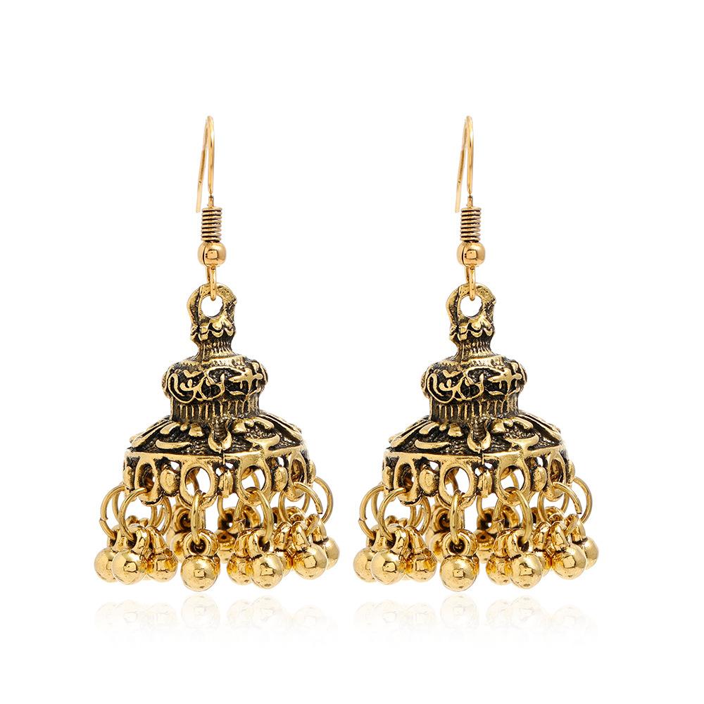 Bohemian Ethnic Carved Retro Pattern Creative Bell Earrings, Exaggerated Personality Ethnic Style Earrings