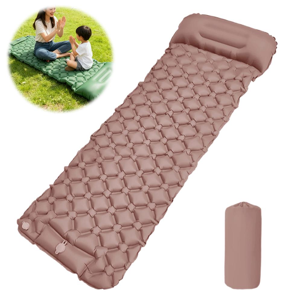 Ultralight Inflatable Camping Sleeping Pad with Integrated Pillow Built in Foot Pump Single Air Mattress Cushion for Tent Hiking