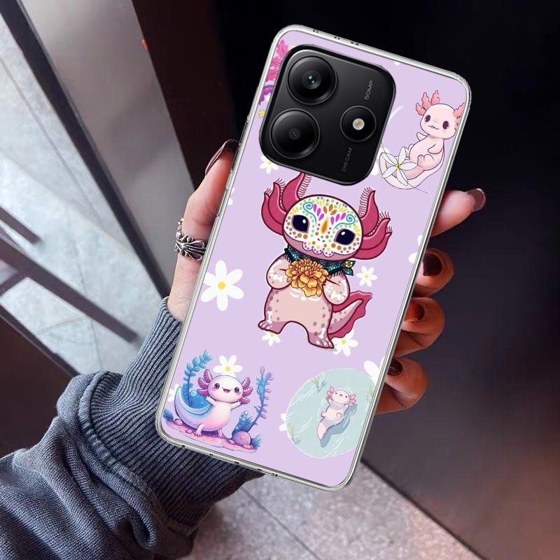 Cute Axolotl Kawaii Phone Case For Xiaomi Redmi Note 10 11 12 13 14 15 Pro Plus 11S 12S 14S 11T 11E 10S Soft TPU Back Cover Redm