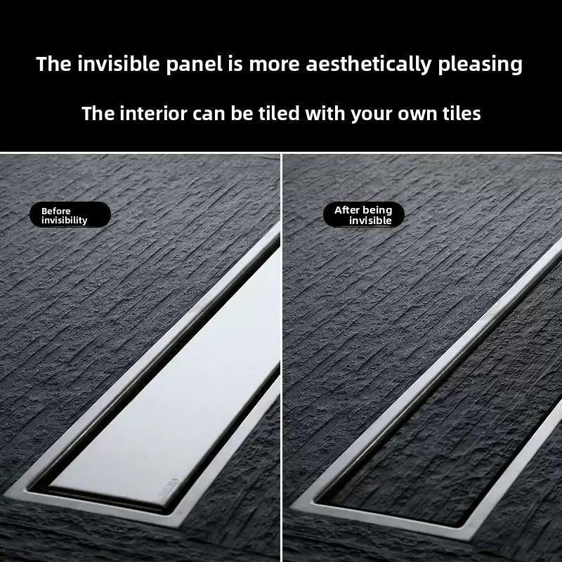 304 Stainless Steel Invisible Floor Drain Rectangular Shower Drain High Flow Hidden Grate Bathroom Drainage System