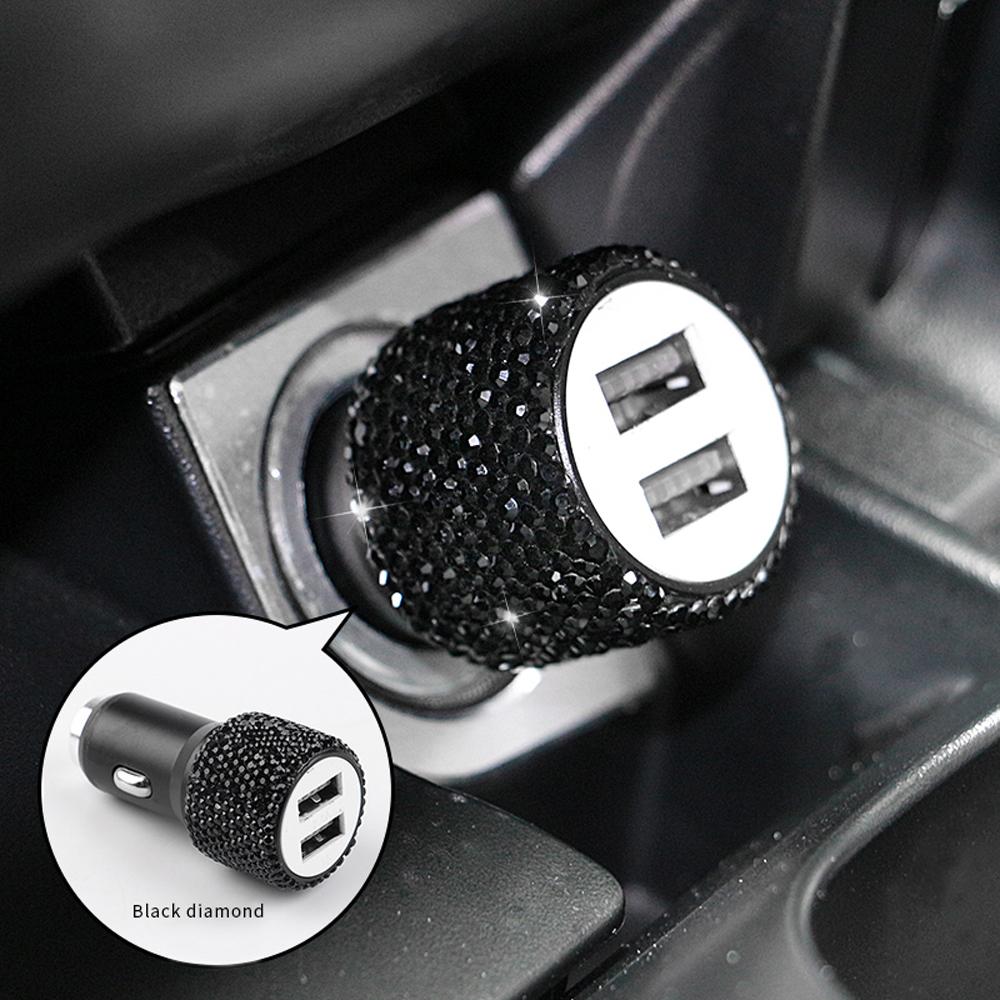 Nuevo Cargador de Coche con Puerto USB Dual de Carga Rápida Seguridad Automóvil Decoración de Coche Rosa Accesorios de Decoración para Coche Brillante para Niñas
