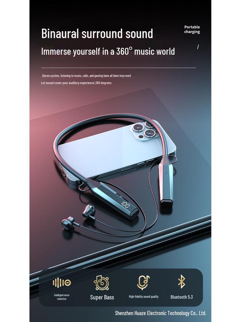 Bluetooth Neckband Headphones with Card Slot, Digital Display, Removable Battery, Universal Compatibility