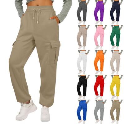 Damer Casual Byxor Enfärgad Lös elastisk bälte Pocket Sport Sweatpants