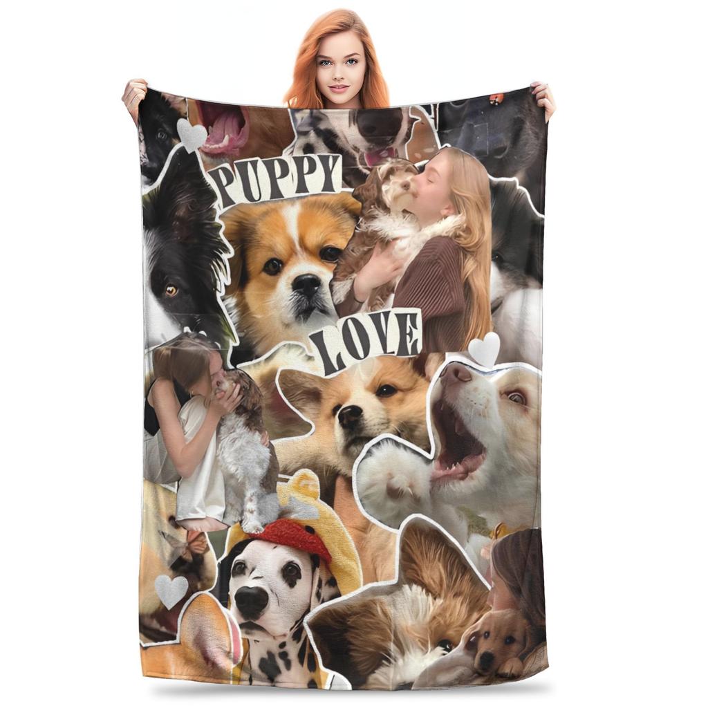Cute Puppy Dog Warm Soft Blanket Pet Camping Plush Throw Blanket Novelty Couch Chair Flannel Bedspread Sofa Bed Cover