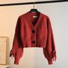 Autumn and winter new knitted cardigan sweater women's thick needle knitted pit strip loose short small top jacket women