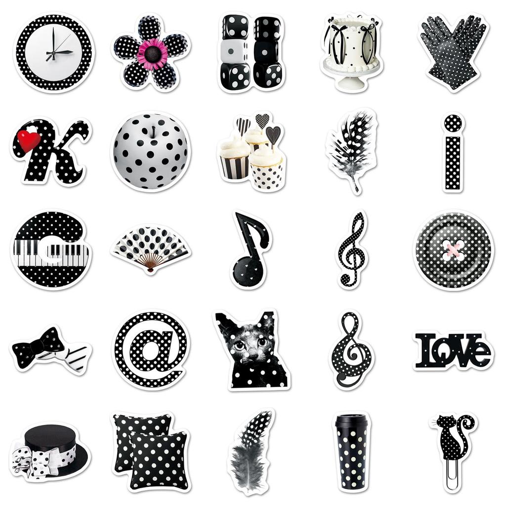 50-Piece Polka Dot Cartoon Graffiti Stickers - Waterproof Black & White Journal and Phone Case Decor
