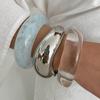 DIEZI Punk Geometric Clear Acrylic Resin Wide Bangles Vintage Fashion Silver Color Metal Bracelet Bangle For Women Men Jewelry
