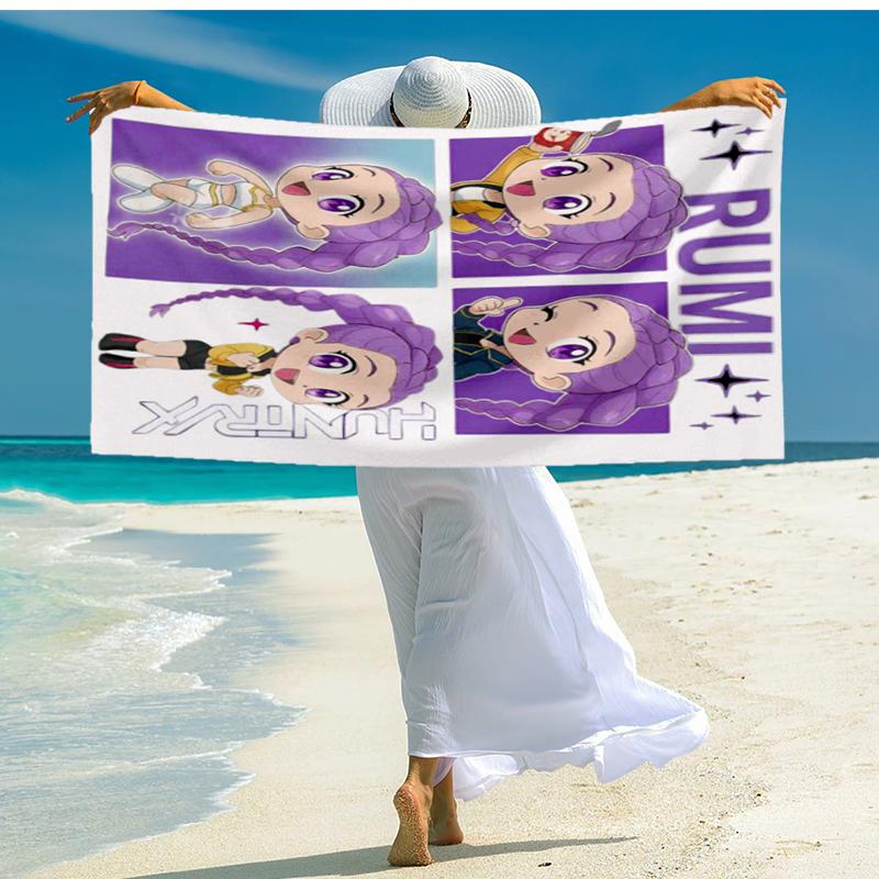 Ultra-Soft Beach Towel with KPop Demon Hunters Theme,Ideal for Pool - Camping, Diving - Perfect Travel Essential, Vibrant Beach Towel.